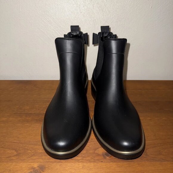 Classic Black Kate Spade Edimburg Bow Rain Booties Size 8 - Picture 2 of 8